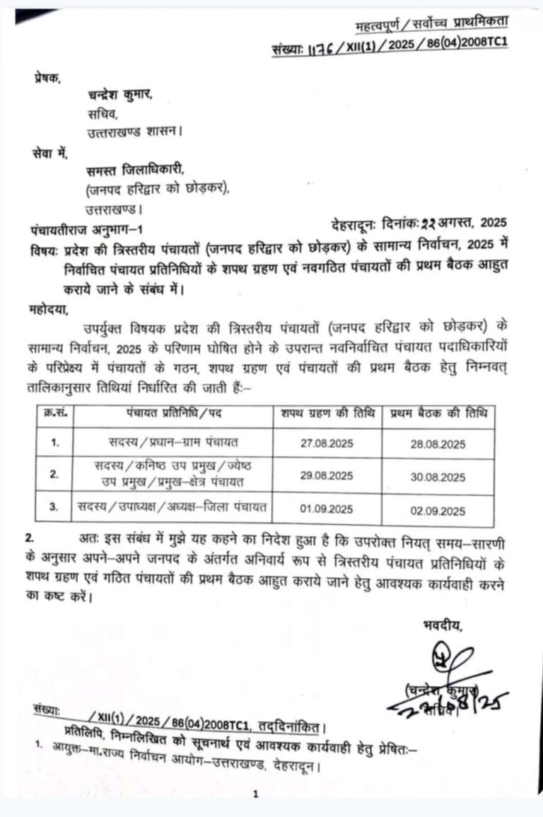 उत्तराखंड पंचायत चुनाव शपथ ग्रहण
